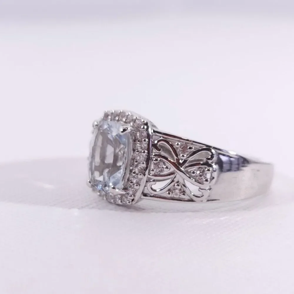 Aquamarine and Zircon Ring 1.1 Carats Size 8